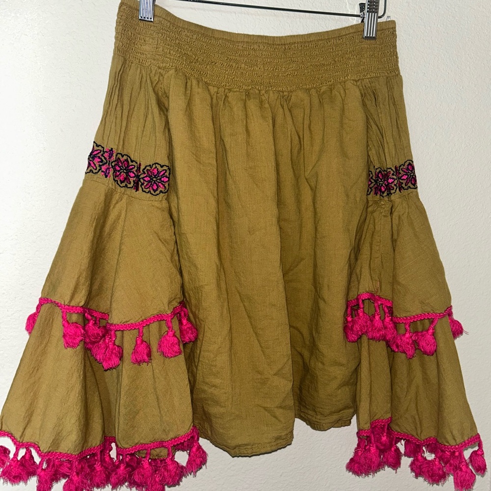 H&M Tan Skater Skirt with Pink Embellishments